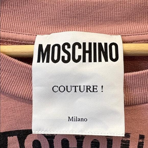 Moschino Milano question mark sweater logo cropped crewneck pullover pink Small - Picture 4 of 11